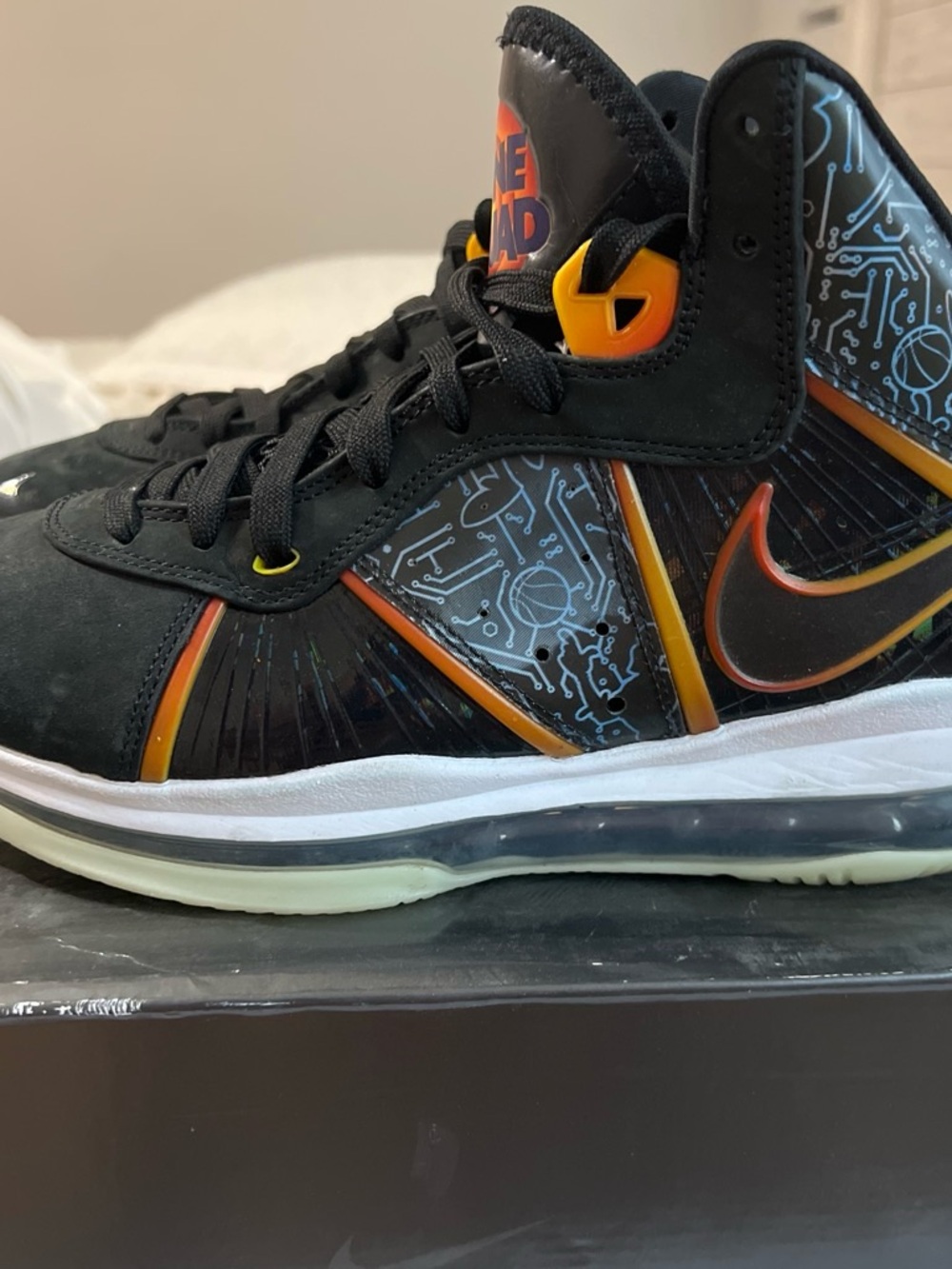 Nike LeBron 8 Space Jam Black Shoes with Orange and Yellow Accents